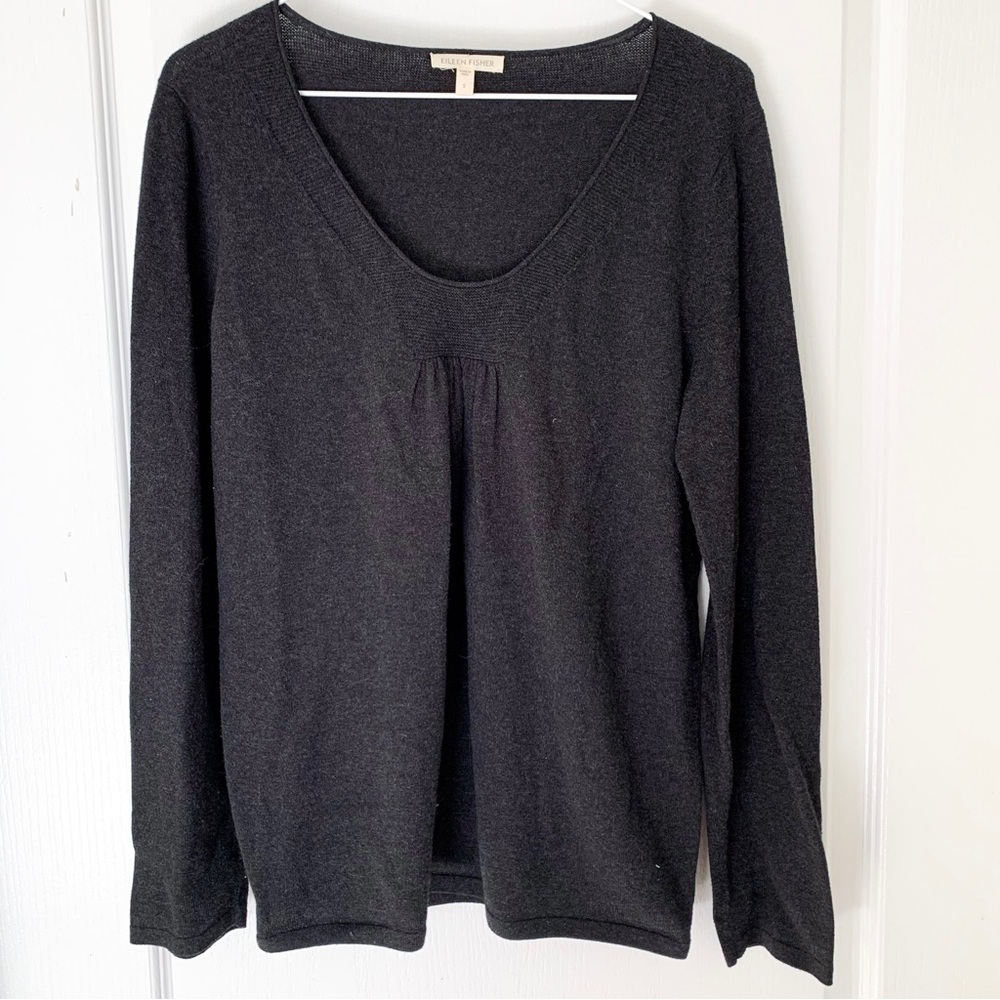 Eileen Fisher organic cotton long sleeve Heather grey pullover sweater Small